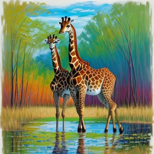 Giraffe in Natural Habitat: Expressionist Oil Painting