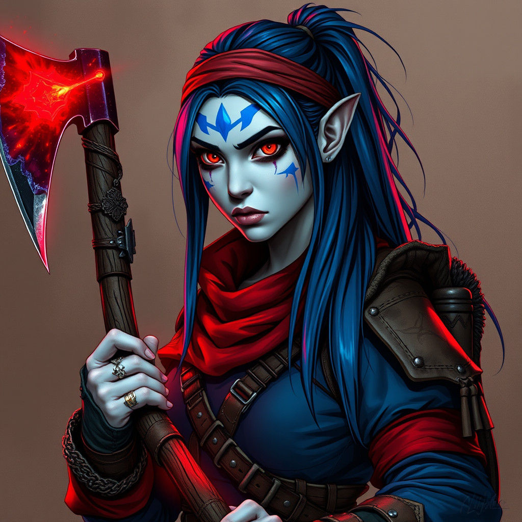 Fierce Hunter Annalise with Glowing Axe, Dark Fantasy Art
