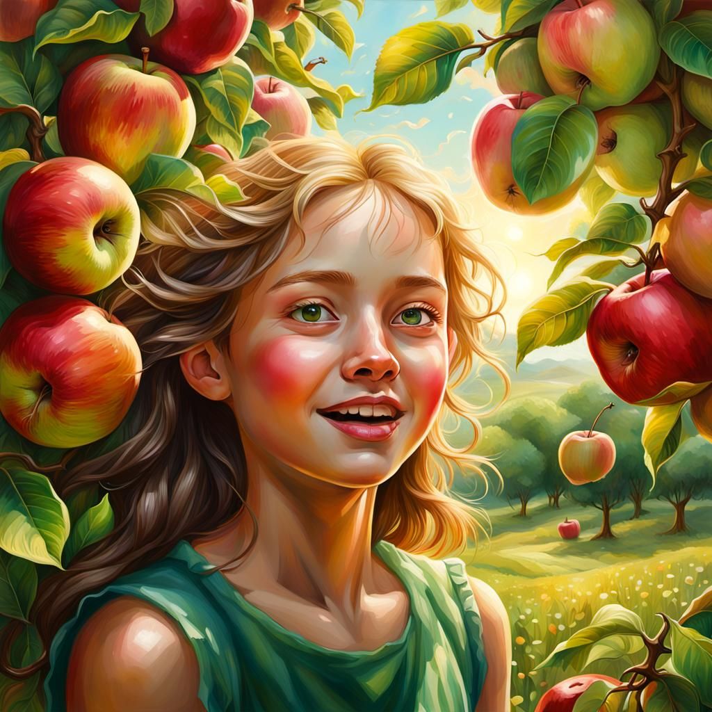 Hyperrealistic Orchard Scene with Ripe Apples