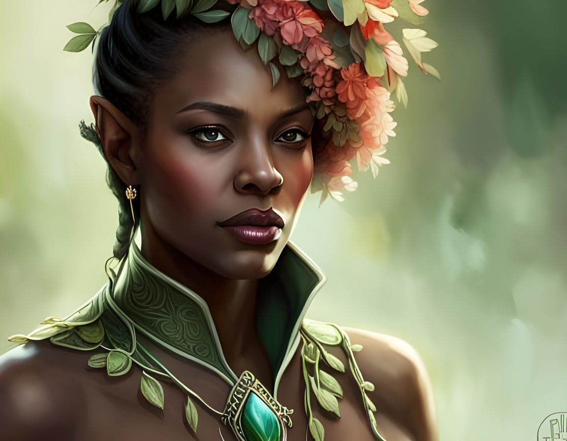 Botanical Elf Portrait in Hyperdetailed Style