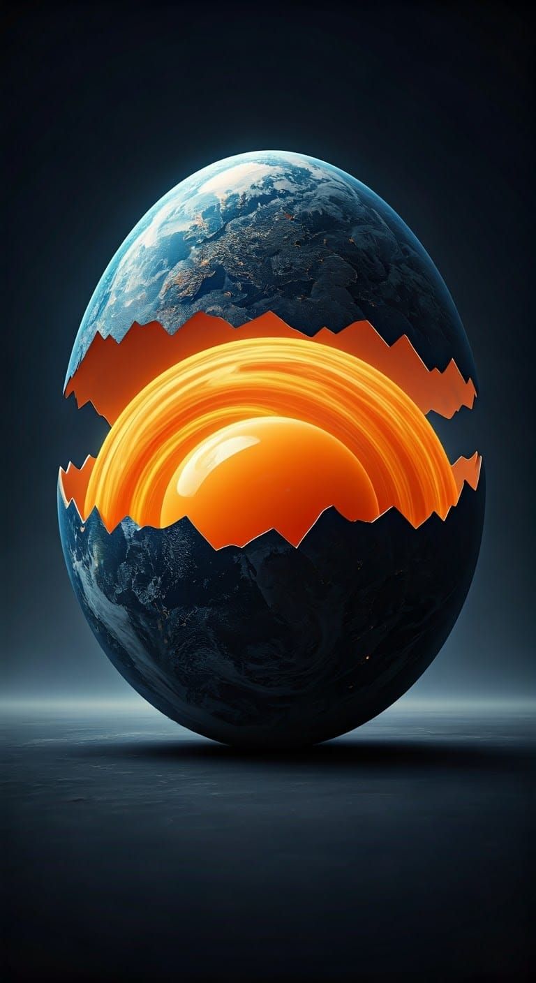Hyperrealistic Earth Egg with Glowing Yolk