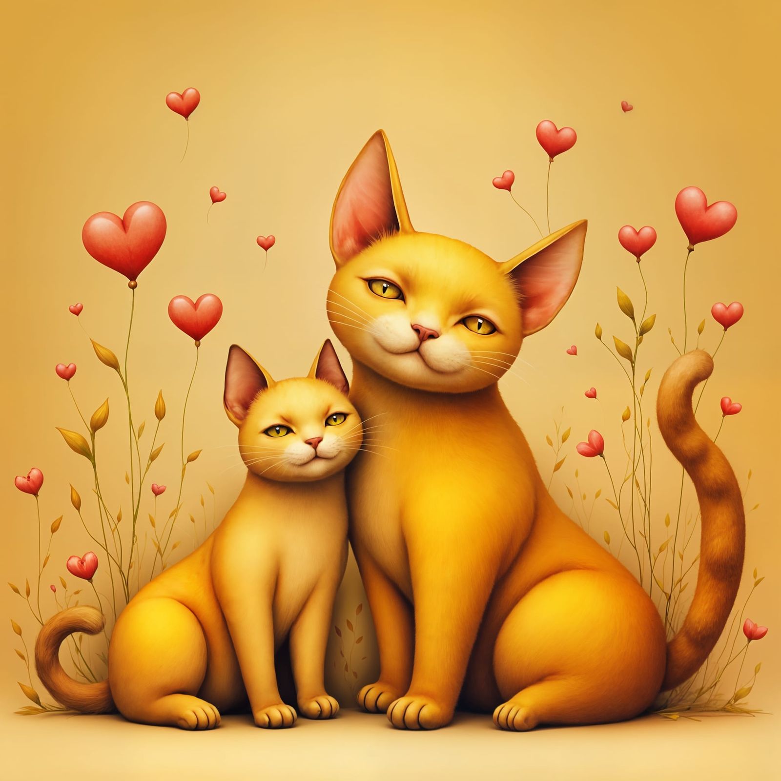 Yellow Cats Sharing Affection on Neutral Background