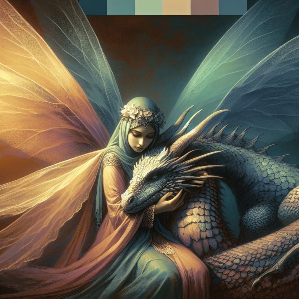 Fairy Embraces Dragon in Detailed Matte Painting