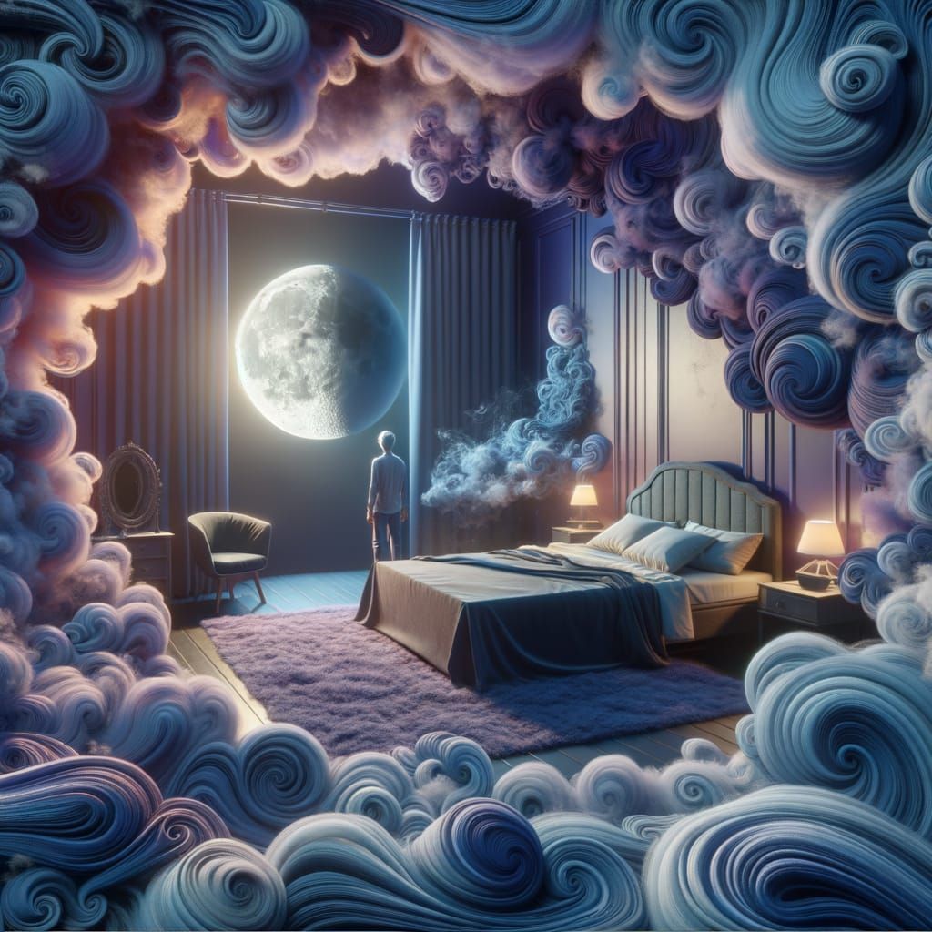 Infinite Dream Loop in a Moonlit Bedroom