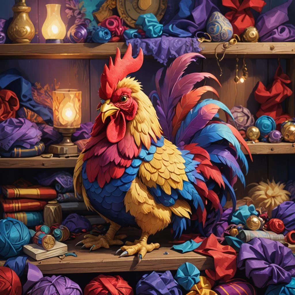 Stuffed animal that looks like a fat and furry rooster. He h...