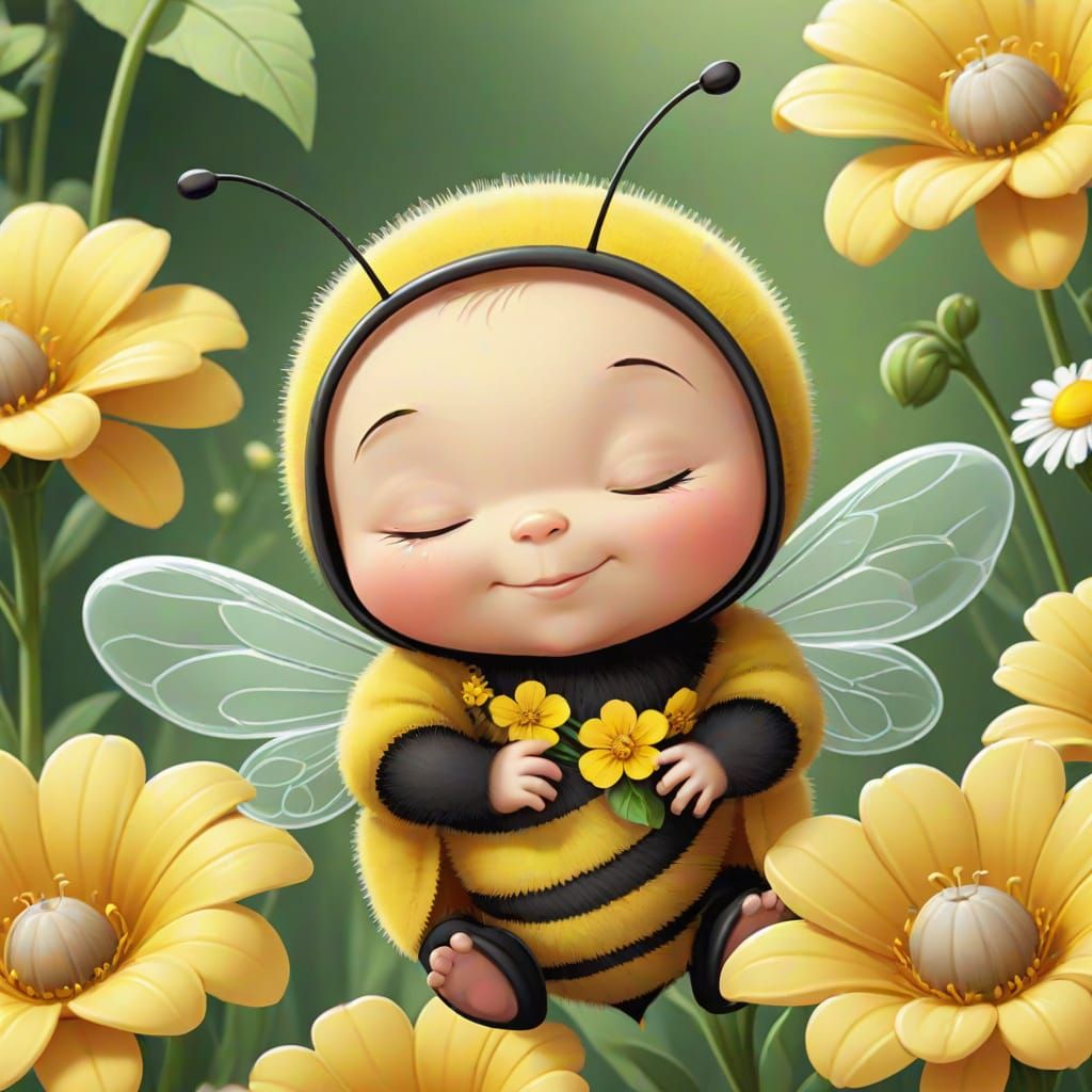 Adorable Baby Bee Snuggles in a Vibrant Flower