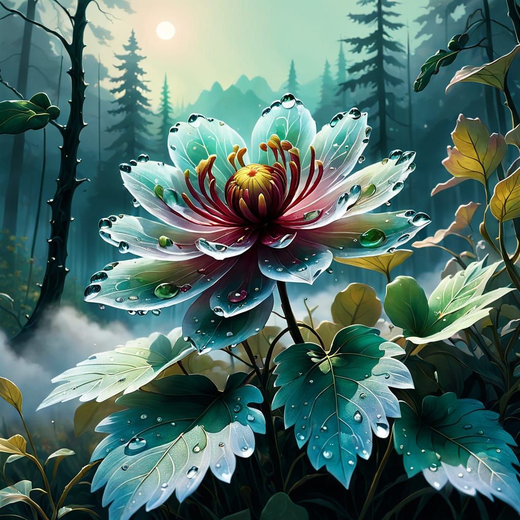 Ethereal Crystal Bloom in Dreamlike Landscape