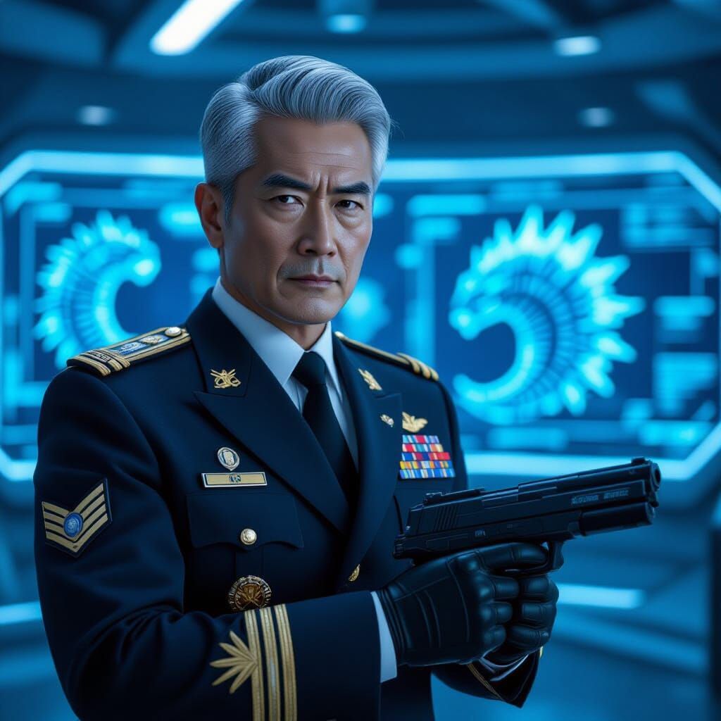 Isao Shinomiya Cosplay in High-Tech Command Center
