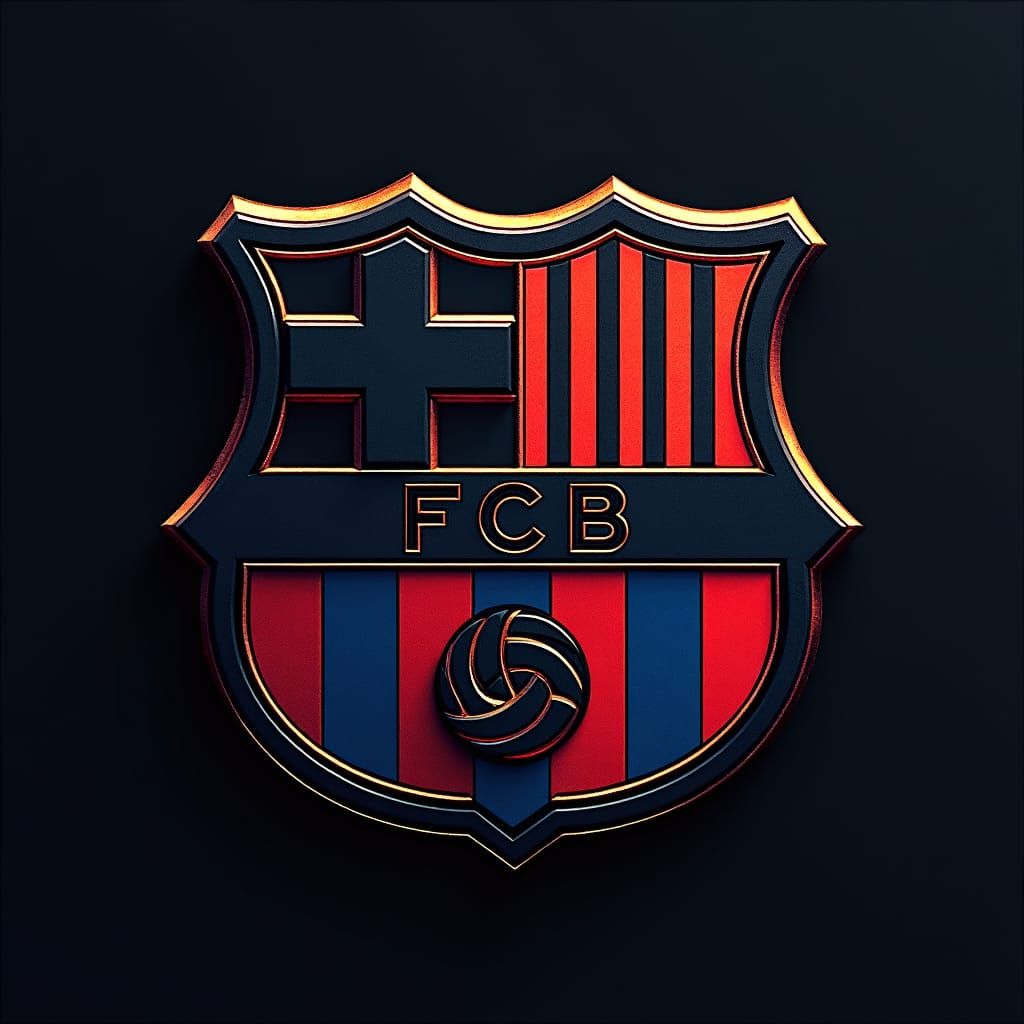 Futuristic FC Barcelona Crest in Black with Red and Blue