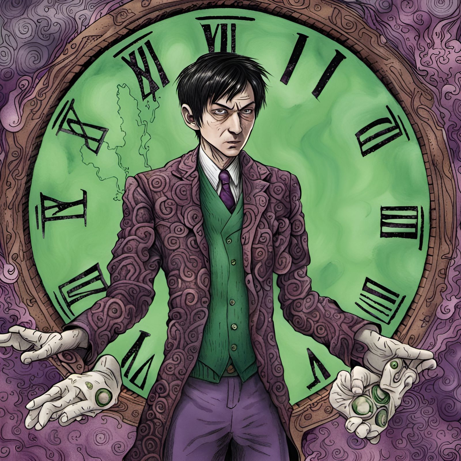 Time Lord: God of Time in Junji Ito Style