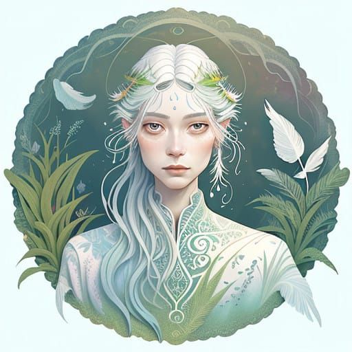 Dreamlike Gentle Being in Vibrant Foliage