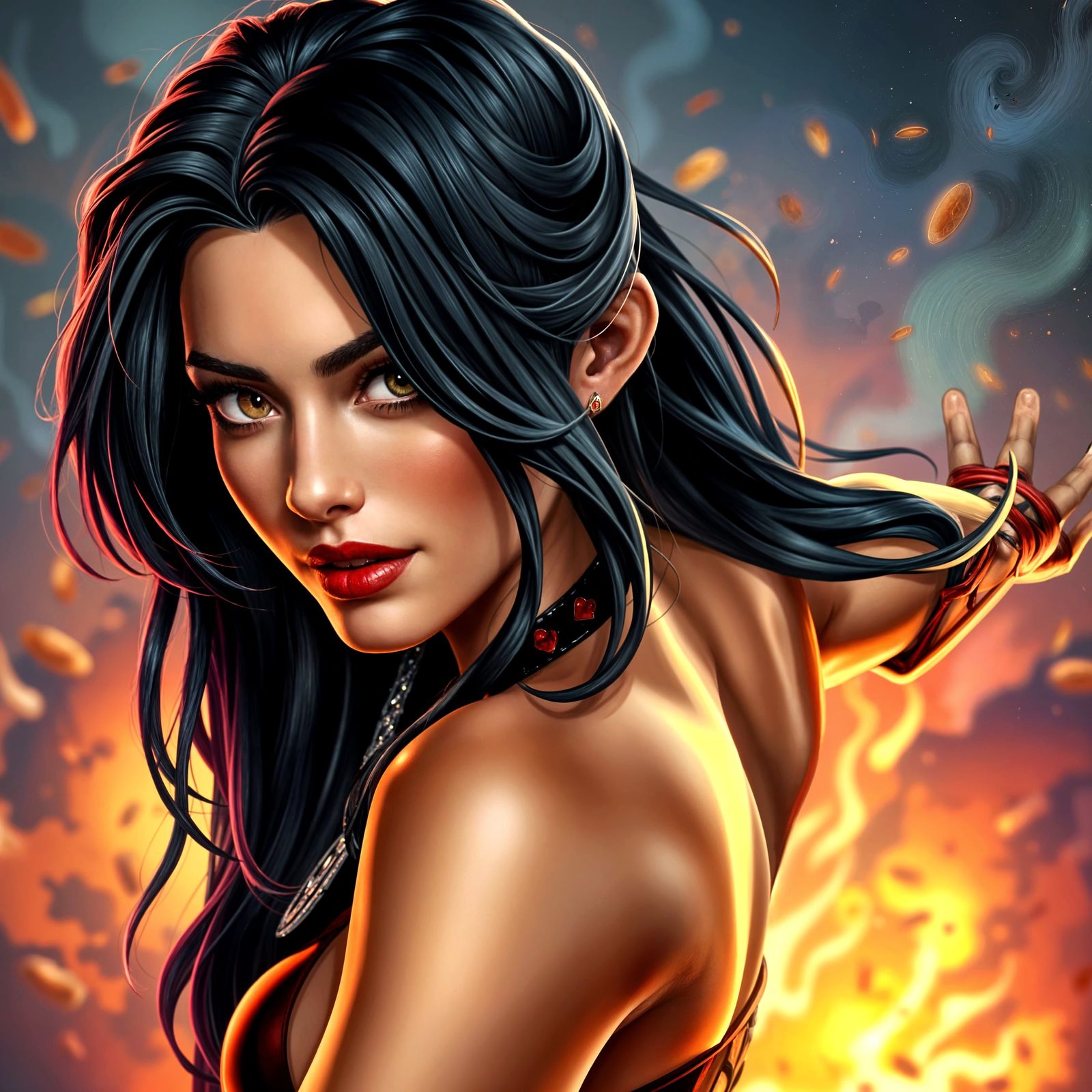 Sultry Superheroine in Marvel-Style Action Scene