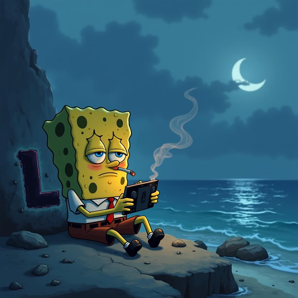 Depressed SpongeBob Plays Roblox on Lonely Beach