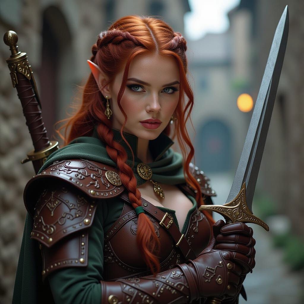 Fantasy Elf with Jagged Weapon in Cinematic Style