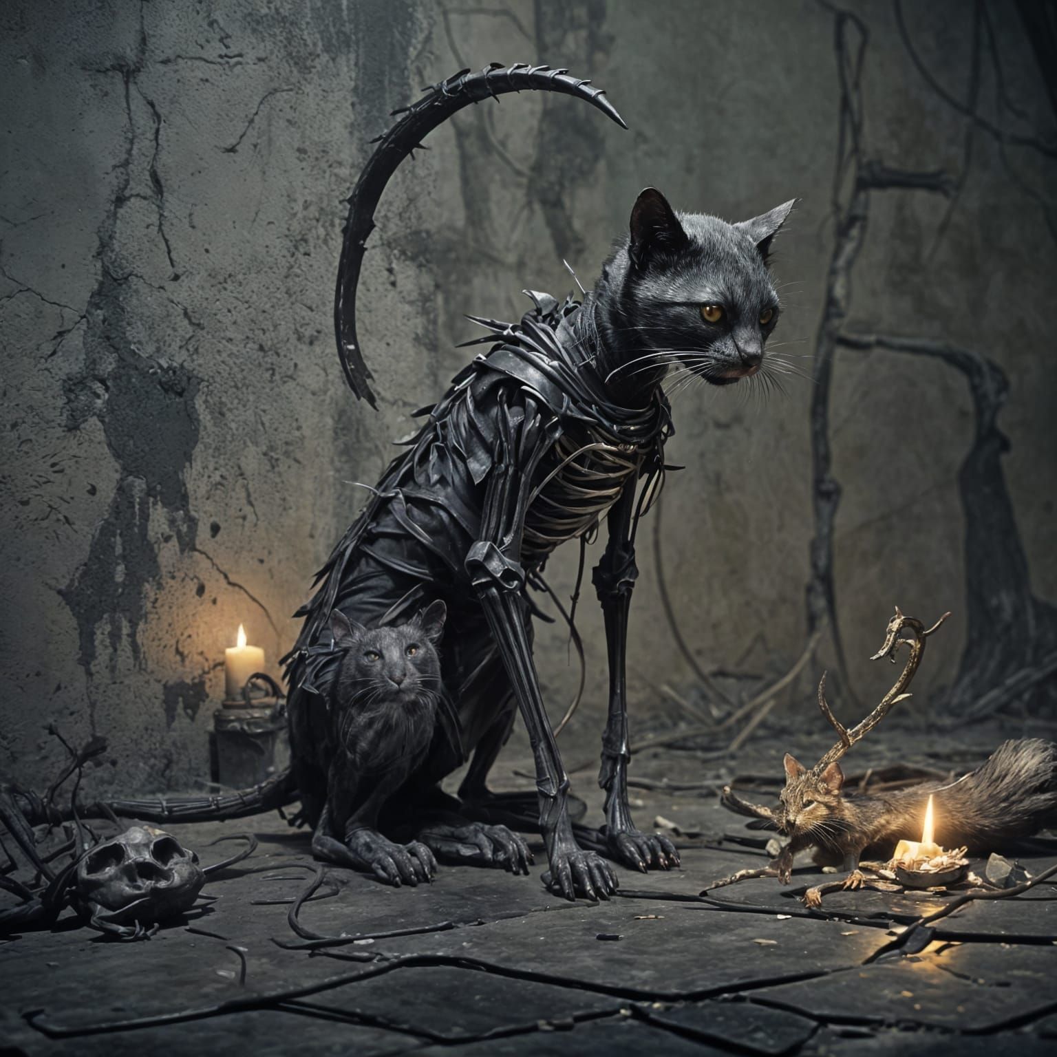 Death of Rats: Skeletal Cat with Scythe
