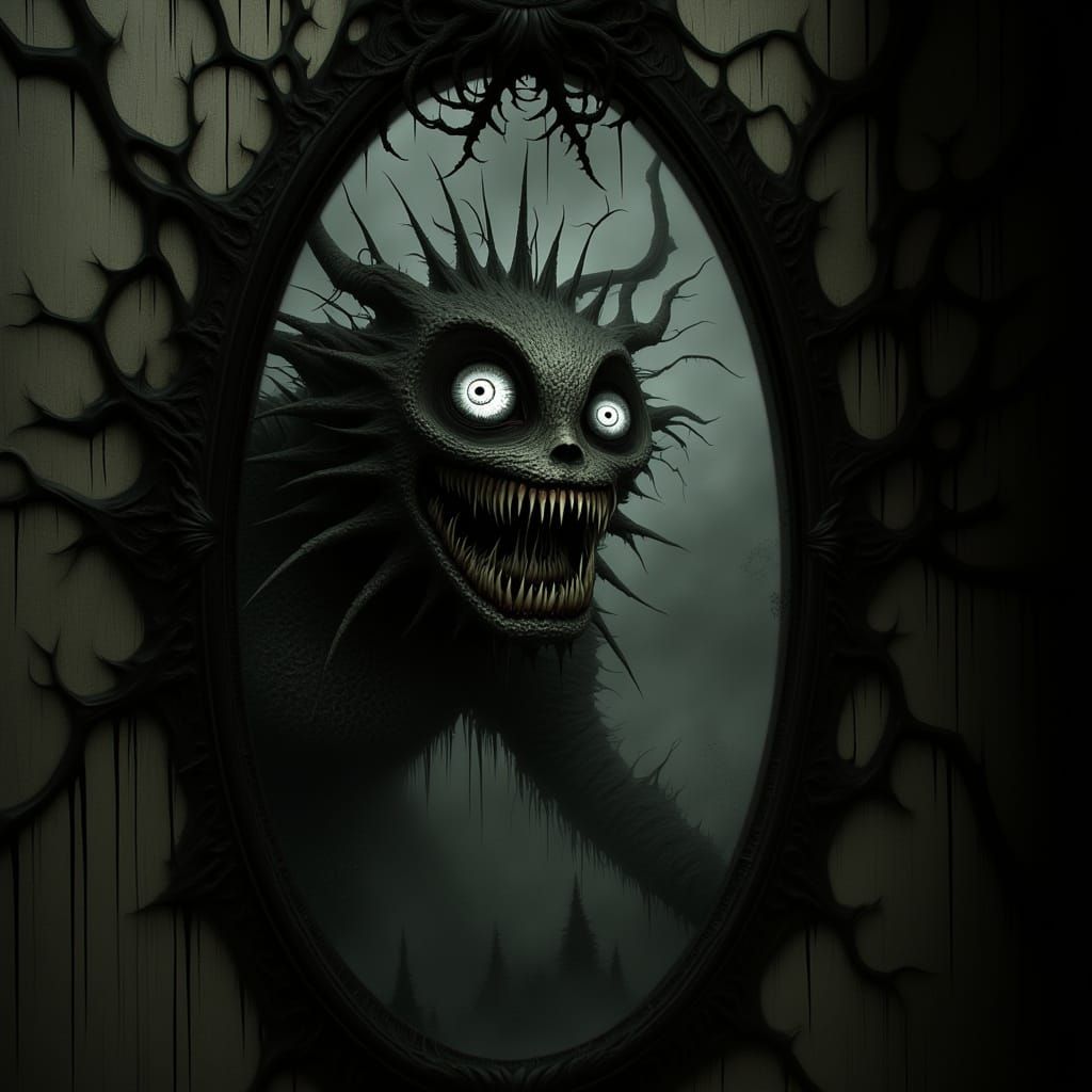 Disturbing Gothic Entity in a Dark, Surreal Landscape