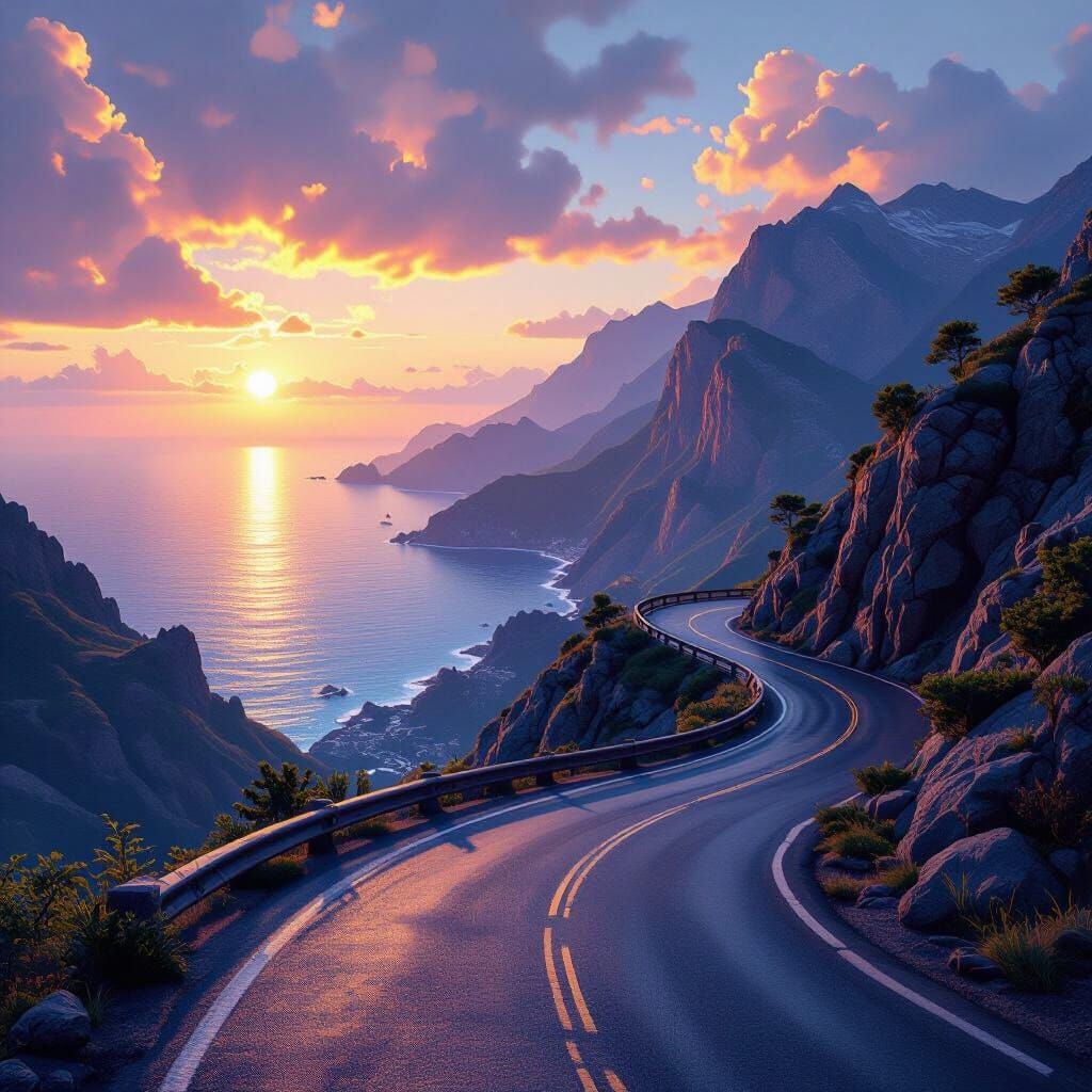 Epic Mountain Road Leads to Shimmering Sea Vista