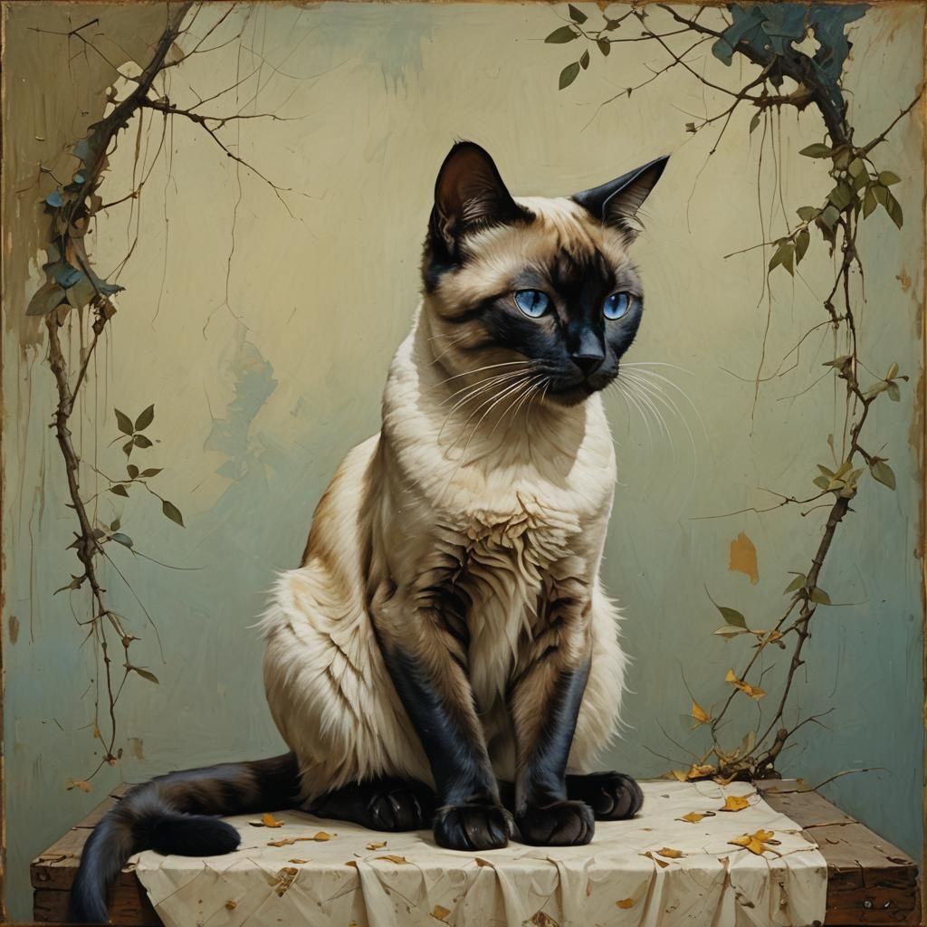 Siamese Cat Portrait as Oil Painting