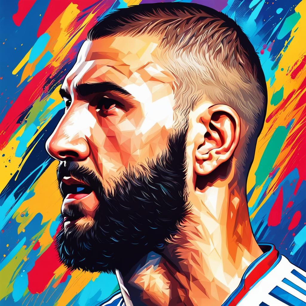 Hyperrealistic Portrait of Karim Benzema in Splash Art Style