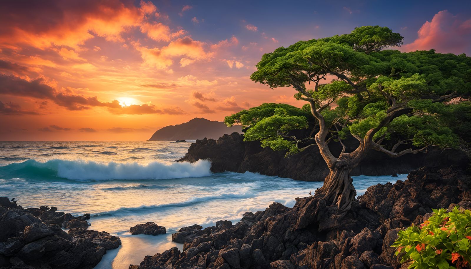 Tropical Island Full Moonrise with Parrots