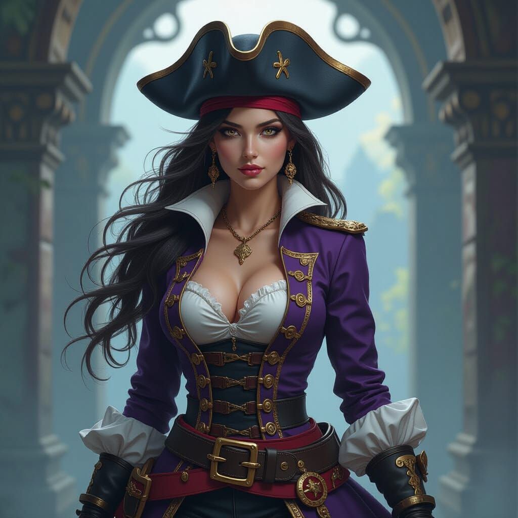 Pirate Captain Girl in Dark Fantasy Style