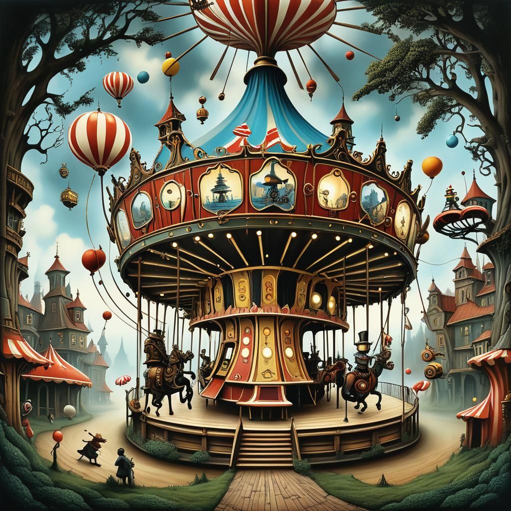 Surreal Steampunk Carousel in Fantasy Style