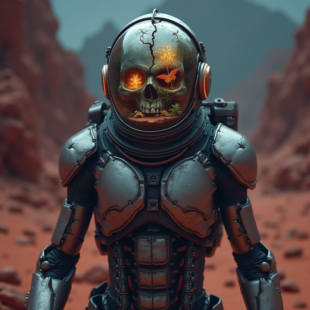 Post-Apocalyptic Survivor in Futuristic Spacesuit