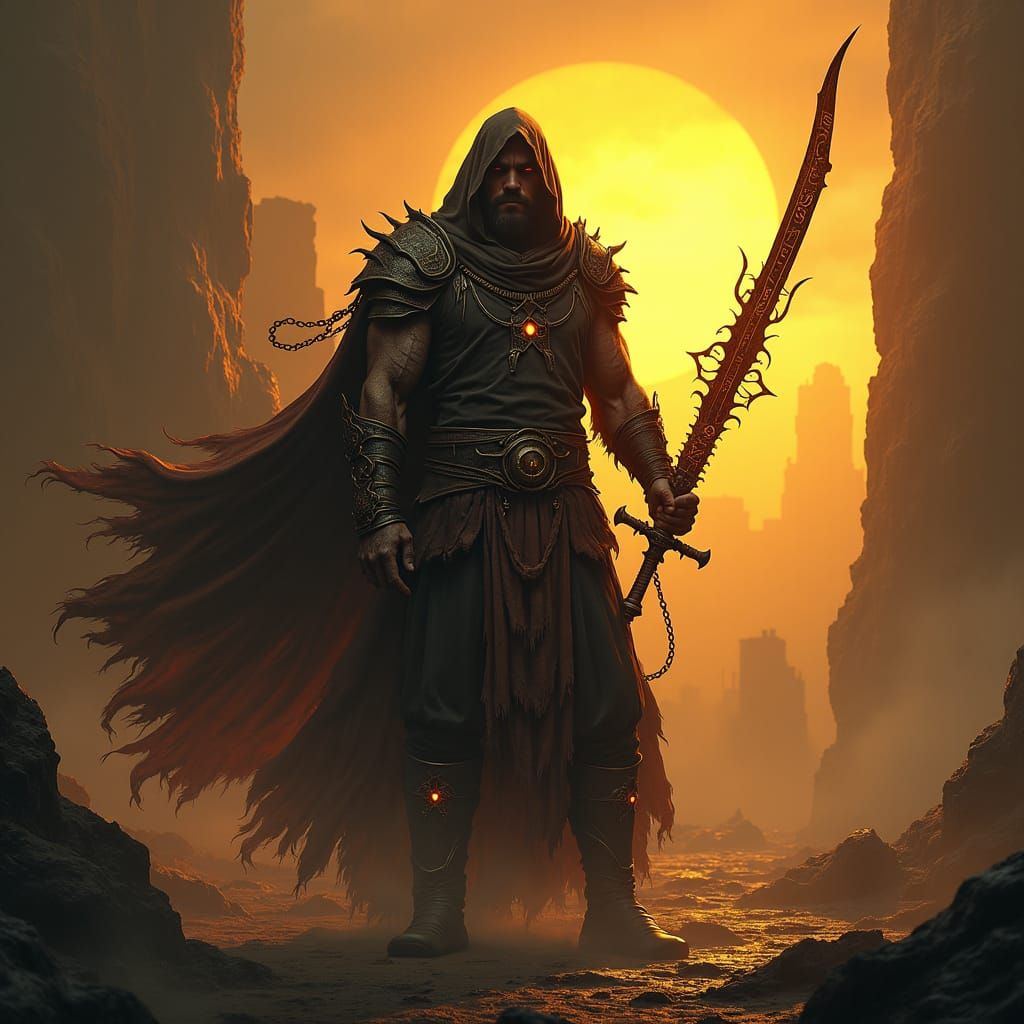 Mystical Warrior in Shadowlands with Glowing Runes