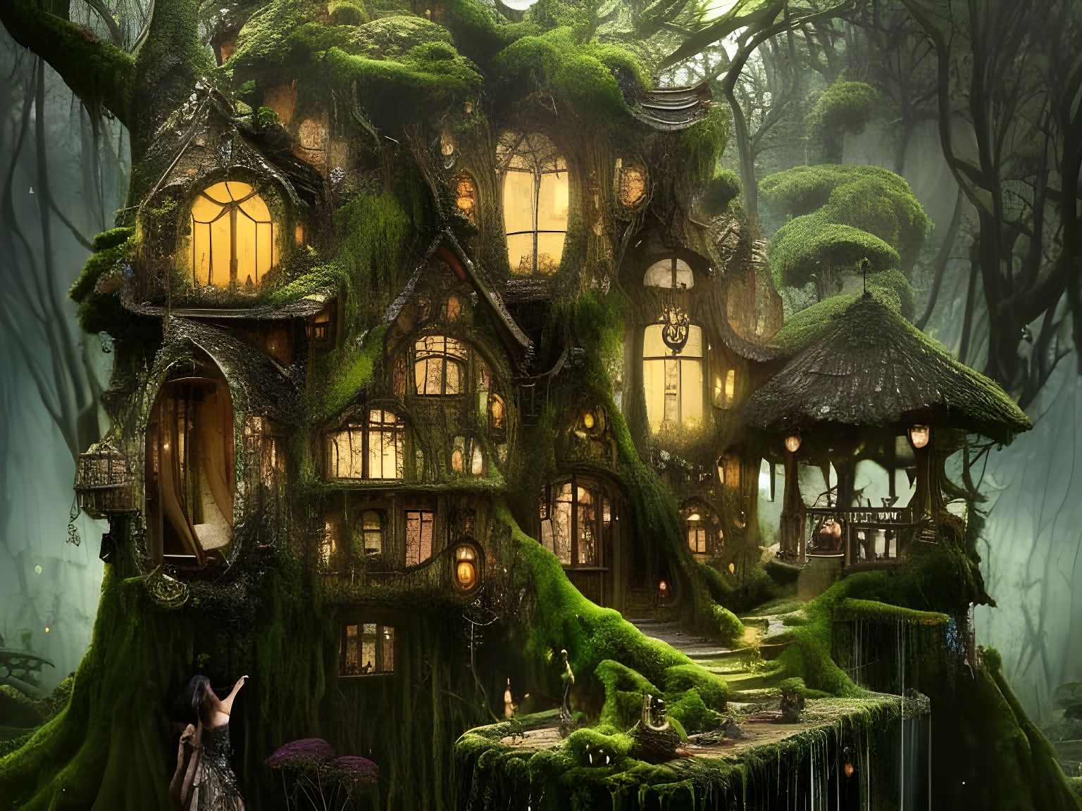 Whimsical Fairy Cottage in Gnarled Tree