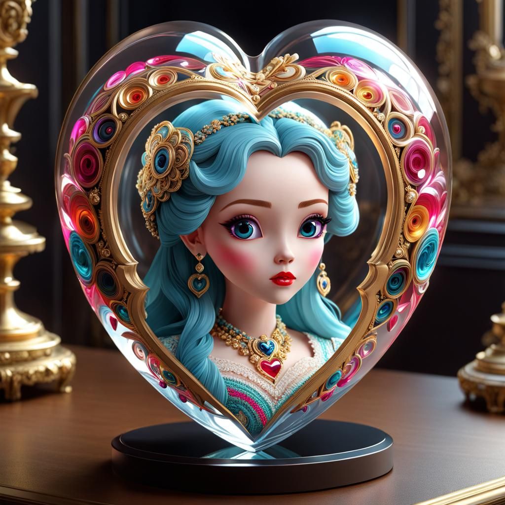 Rococo Beauty Encased in Glass Heart