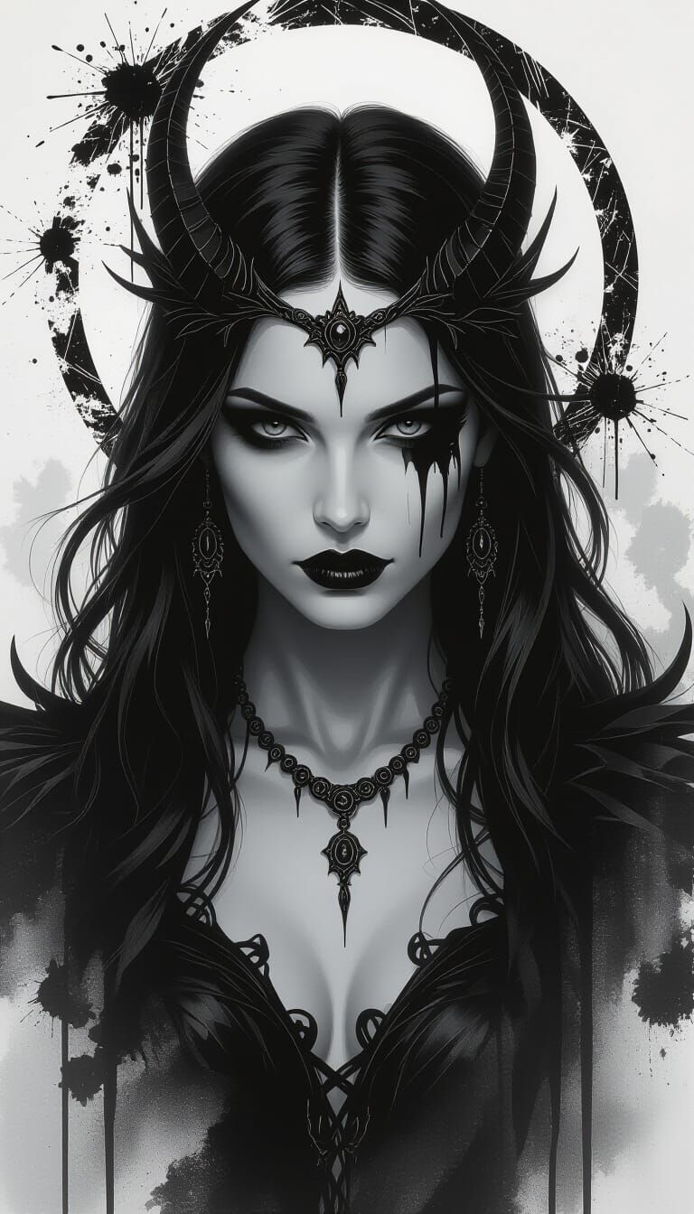 Goddess of Night Lilith Double Exposure in Black and White