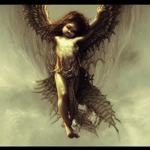Fiery Cherub in Horrific Engraving Style
