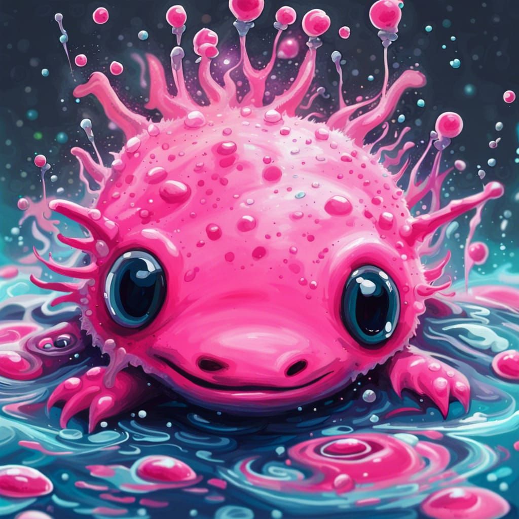 Cute Pink Axolotl in Graffiti Art Style