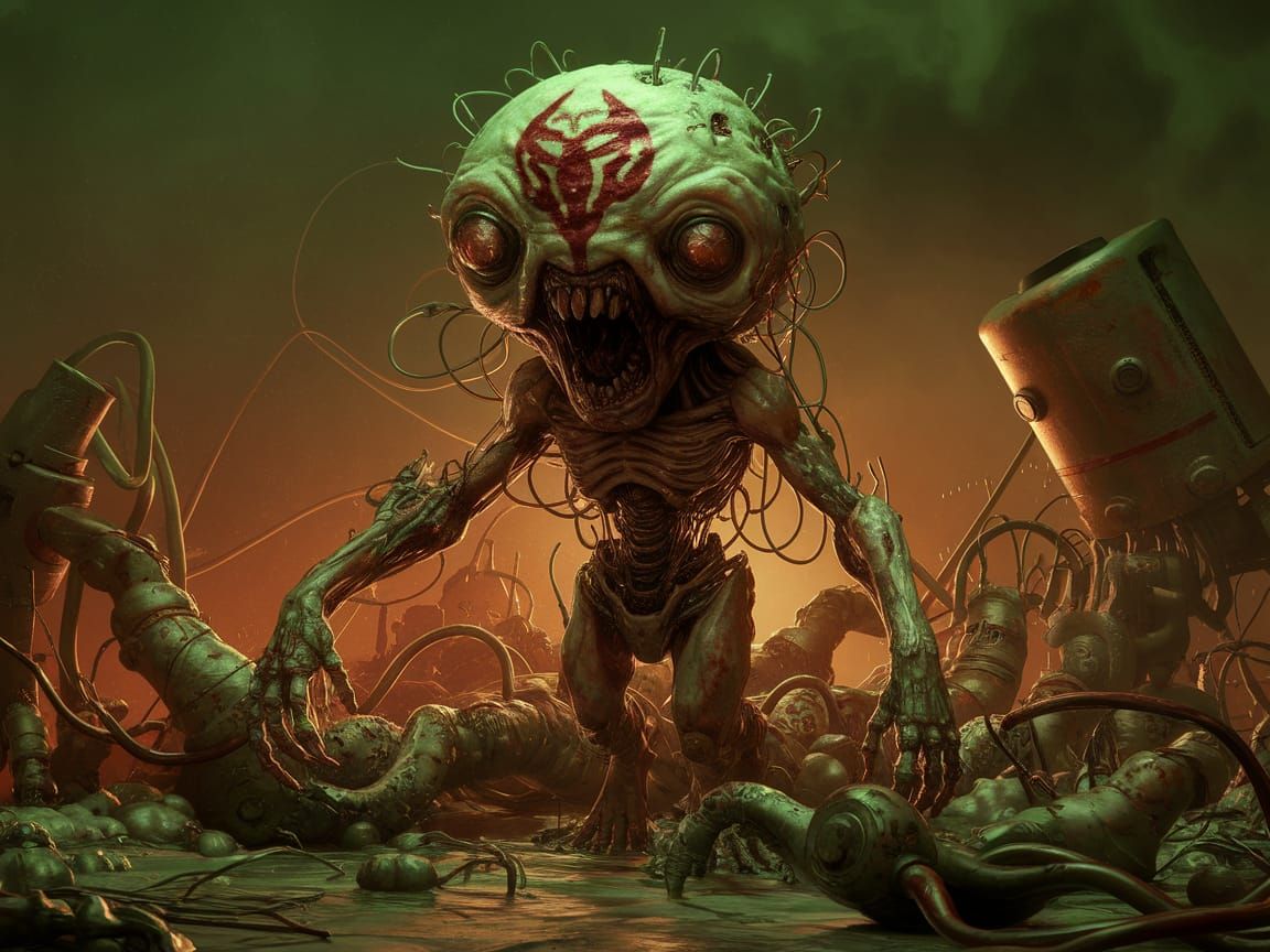 Biomechanical Horror in Toxic Haze: Digital Art