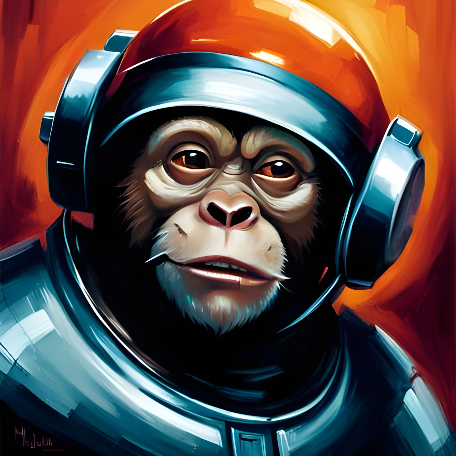 Adorable Sci-Fi Monkey Oil Painting
