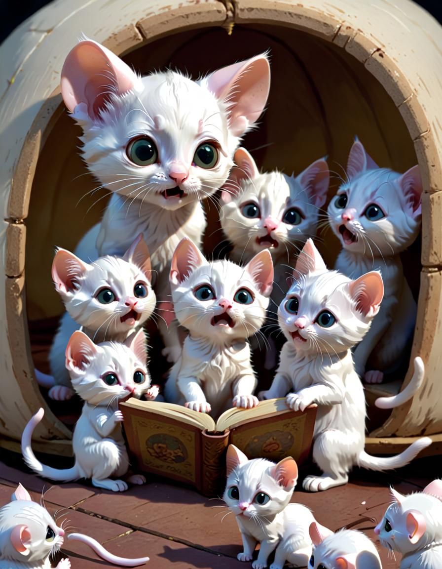 Chibi Kittens Listen to Mouse Reading