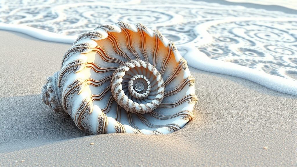 Mystical Seashell Fractal Unfolds on the Shore