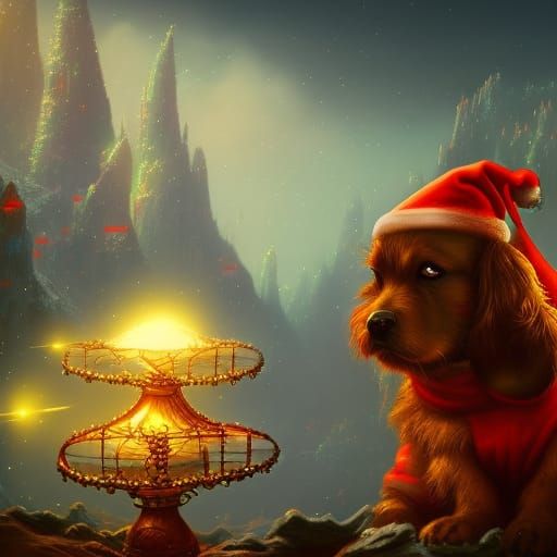 Festive Christmas Puppy in Detailed Matte Painting