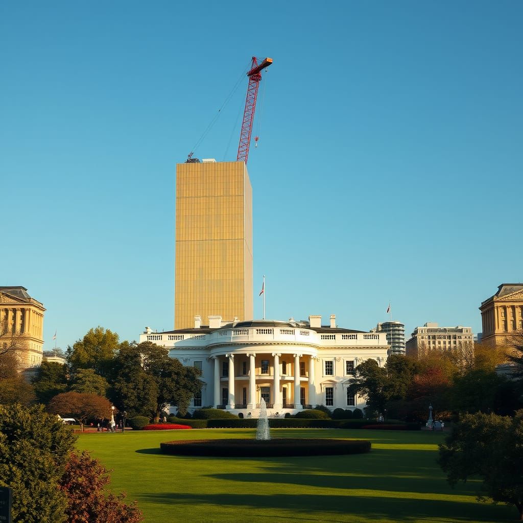 White House with Trump Tower Addition in Photorealistic Styl...
