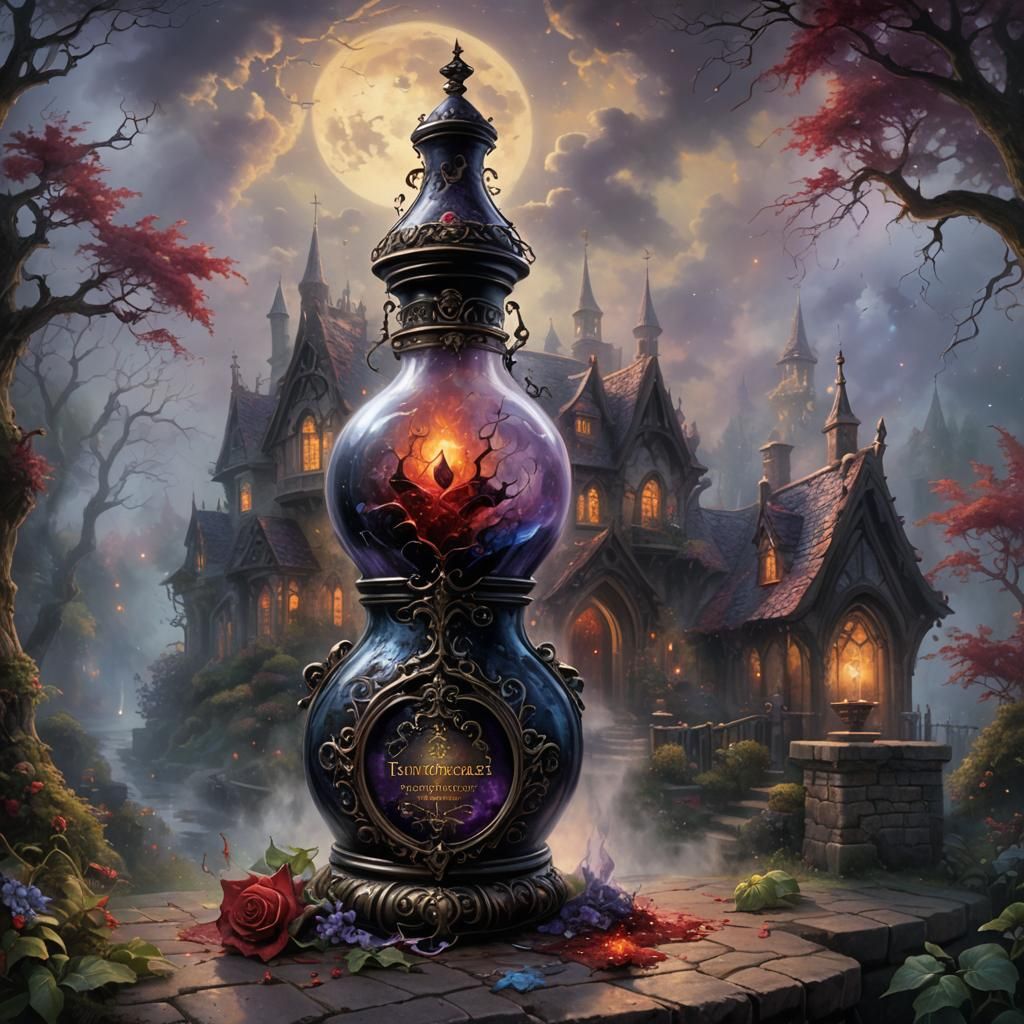 Gothic Potion Bottle Capturing Blood Magic
