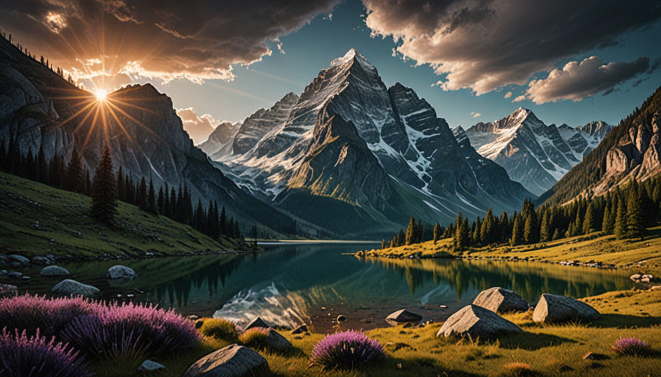 Ethereal Emerald Mountains in Dazzling Amethyst