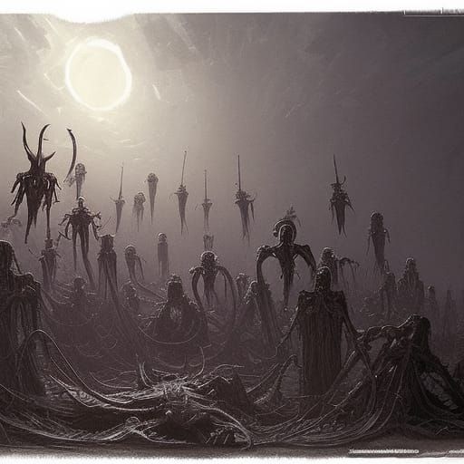 Biomechanical Death Mantis Demon Sacrifice in Wasteland