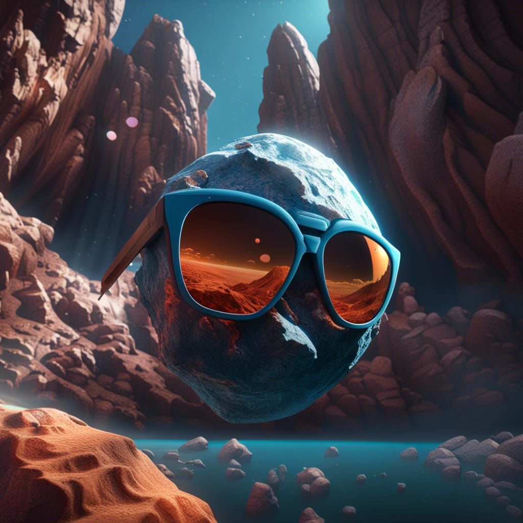 Rock in Space with Sunglasses: Detailed Matte Painting