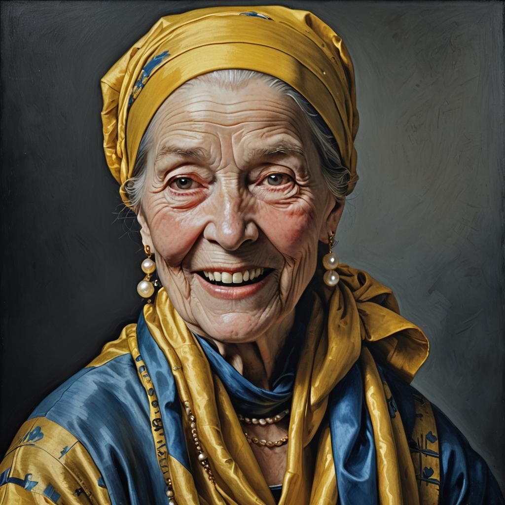 Elderly Woman with Pearl Earrings, Vermeer Style