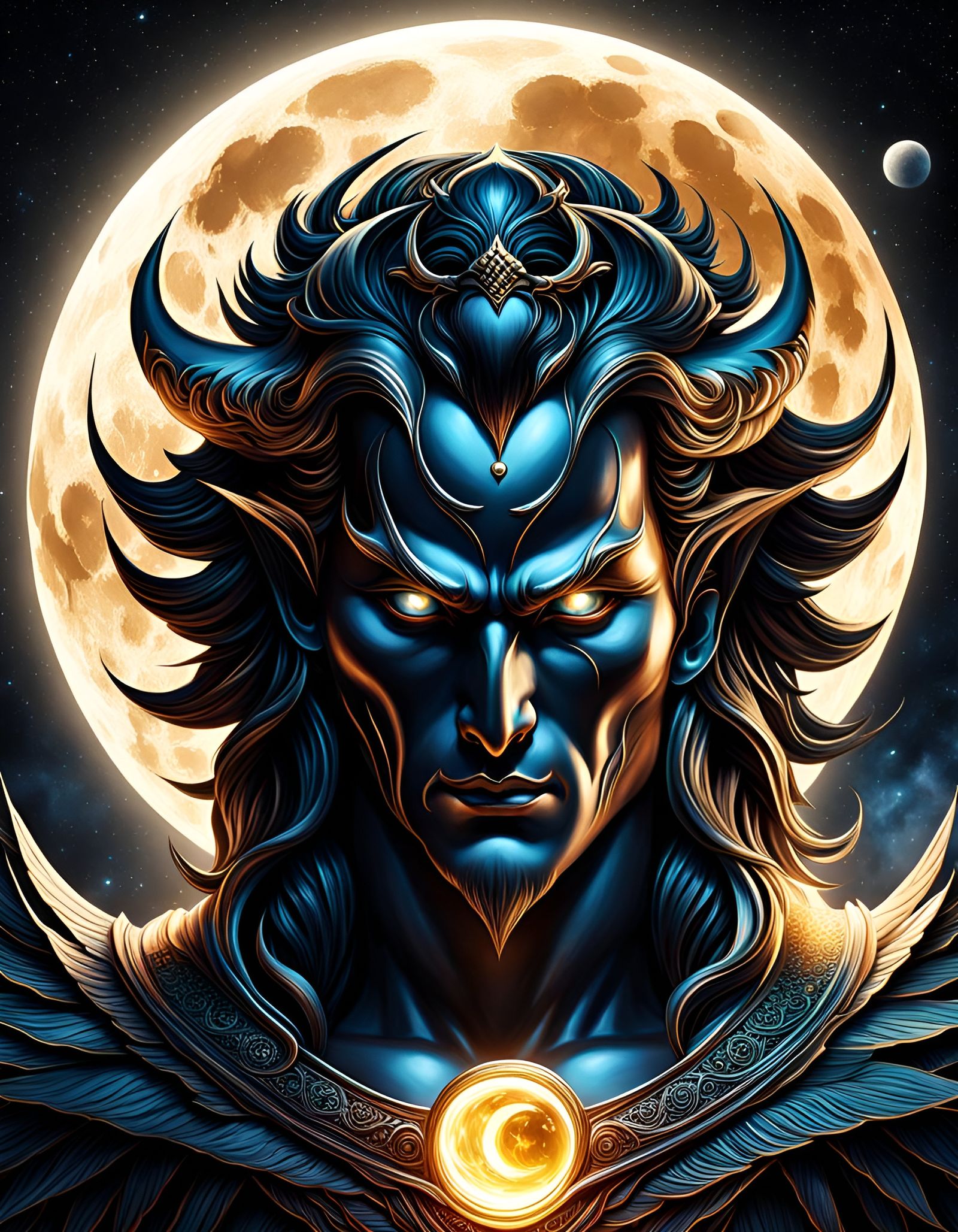 Sinister Moon God Digital Illustration in 8k