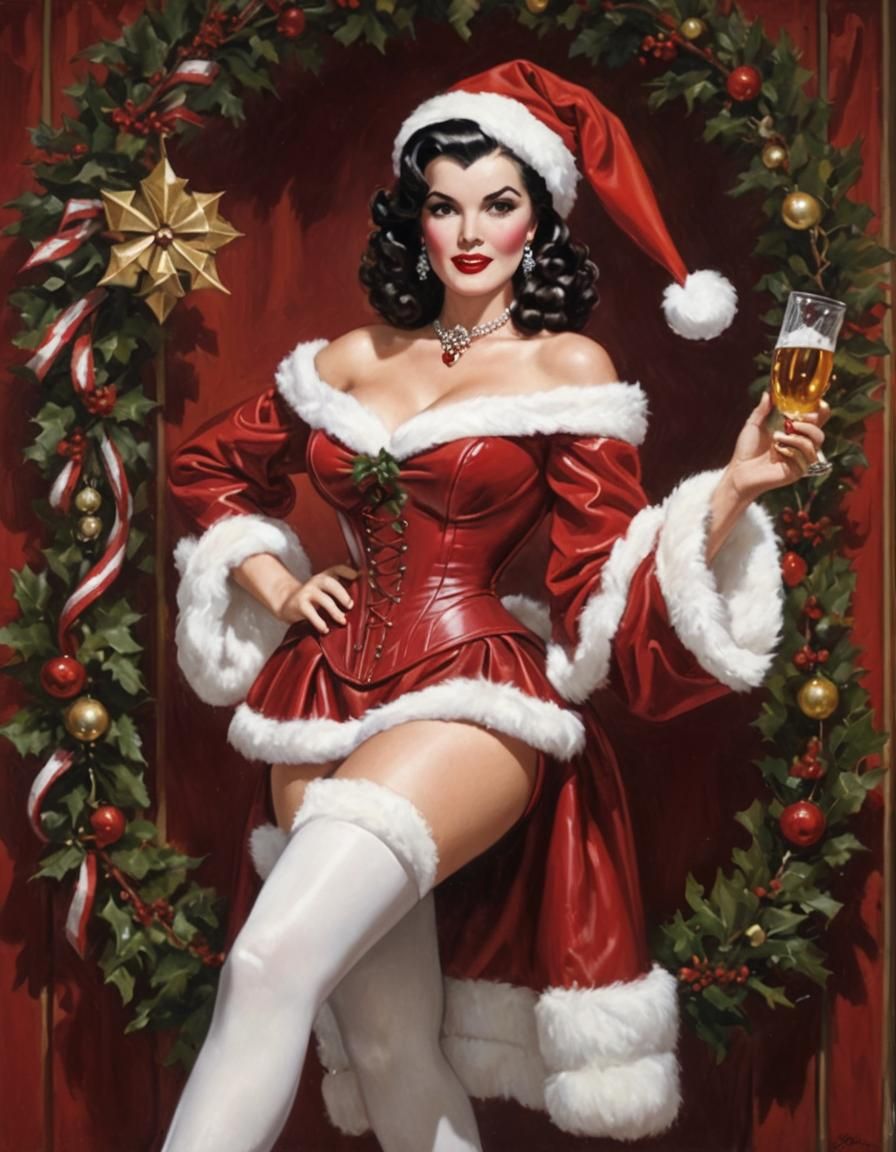 Busty Santa's Helper in Red Corset and Boots