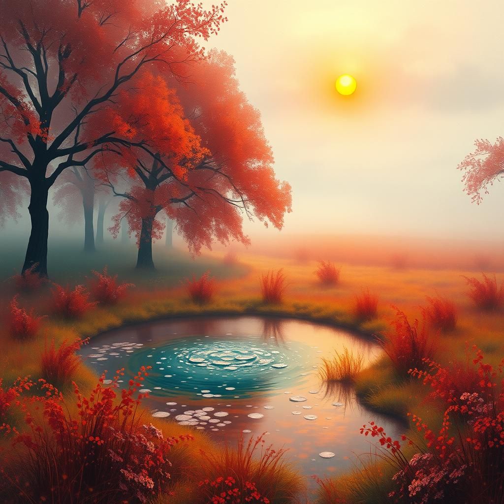 Misty Autumn Landscape in Impasto Watercolor Style