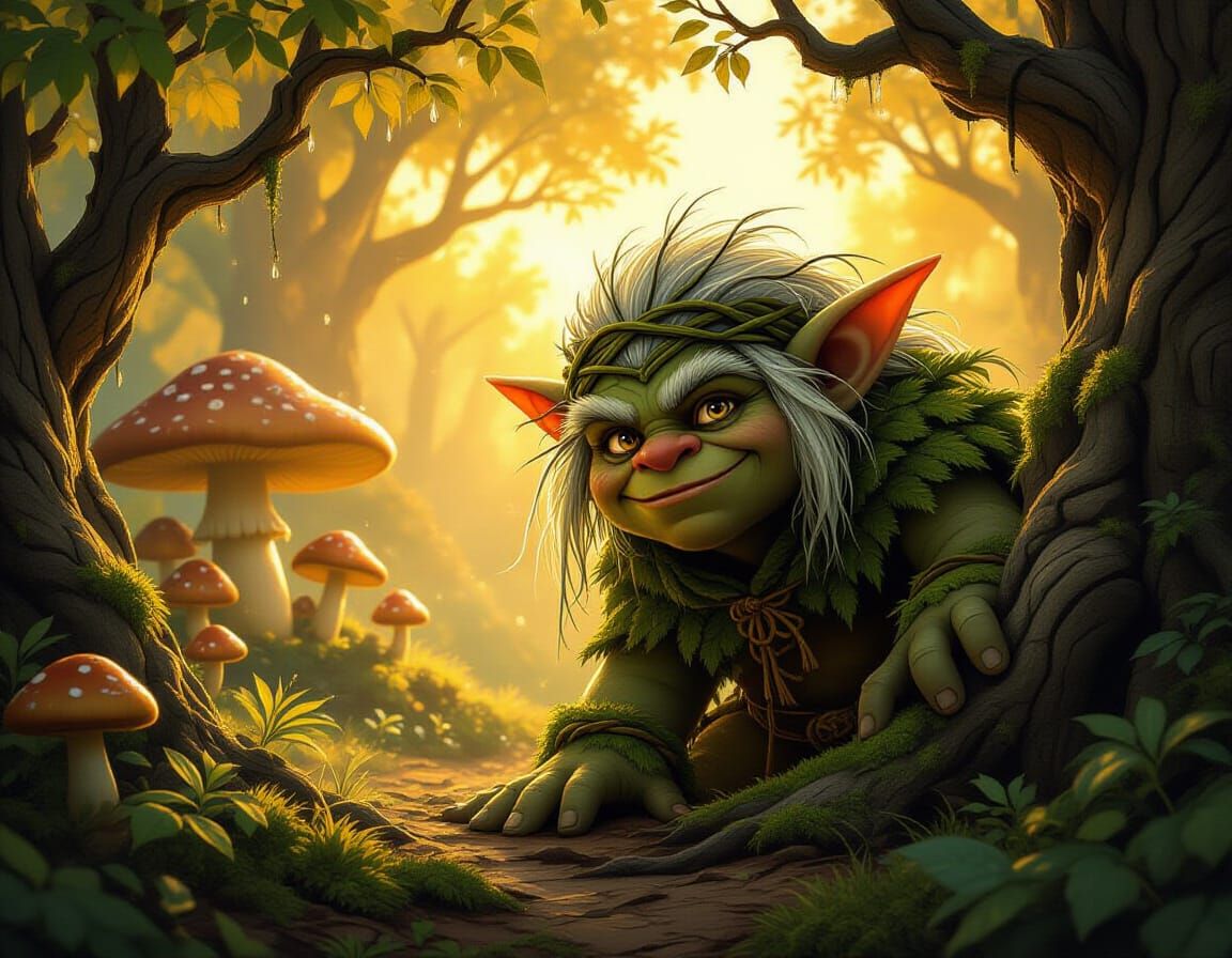 Moss Troll in Enchanted Forest, Digital Art