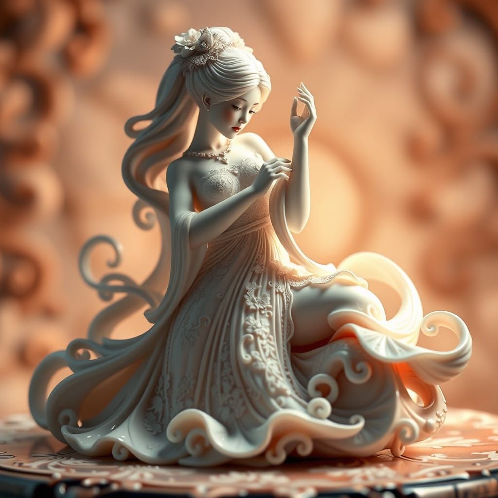 Exquisite Porcelain Figurine in Cinematic Setting