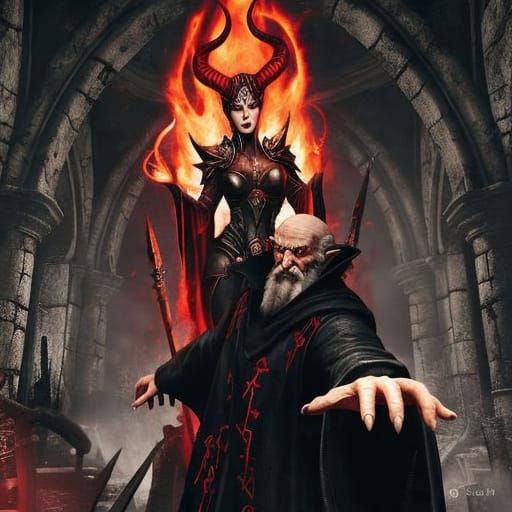 Warlock Summons Demoness in Fantasy Art Style